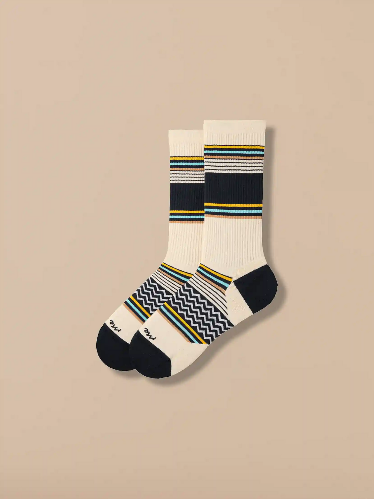 Essential Crew Sock | Ivory Black Multi Stripe